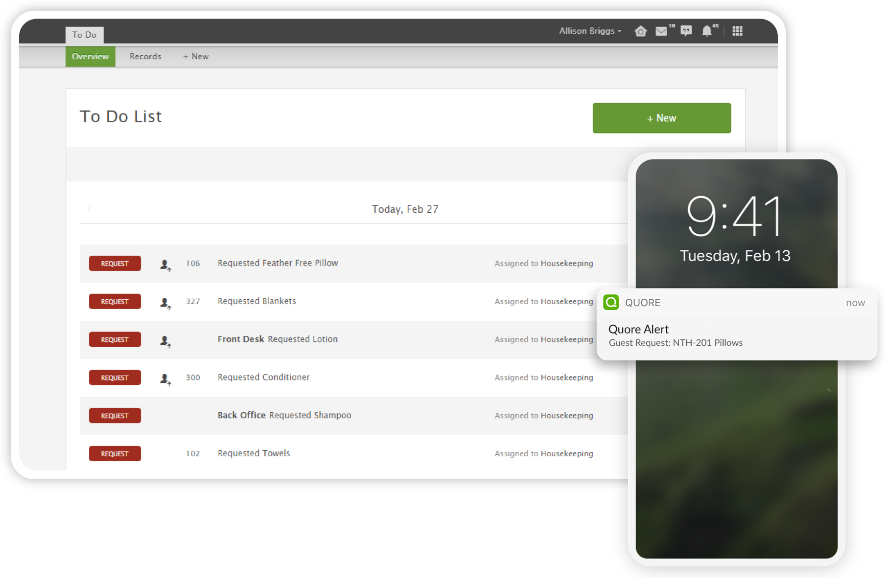 Hotel Guest Request Tracking Quore